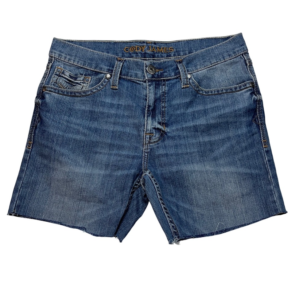 Cody James Shorts Mens 32 Blue Denim Cut Off Raw Hem Stretch Western Casual 6602